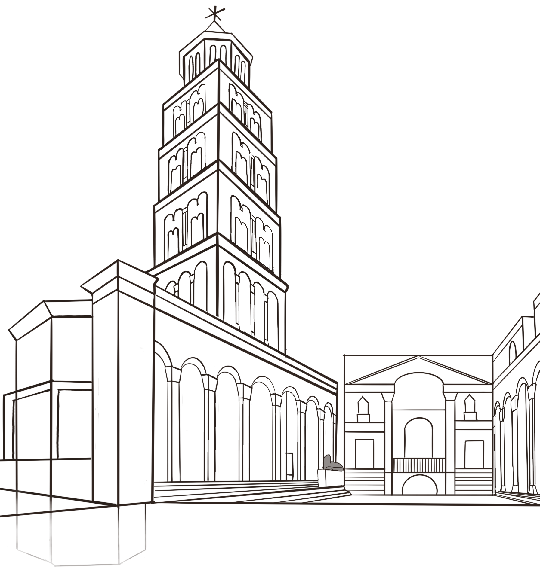 Illustration of the Split Cathedral and bell tower